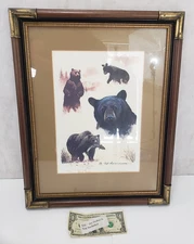 Rod Lawrence & FRED BEAR Numbered 1978 SIGNED Wildlife Print - Bears Archery Art