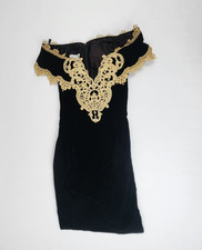 Vintage Scott McClintock Dress Size 12 Black Velvet Gold Metallic Lace Strapless