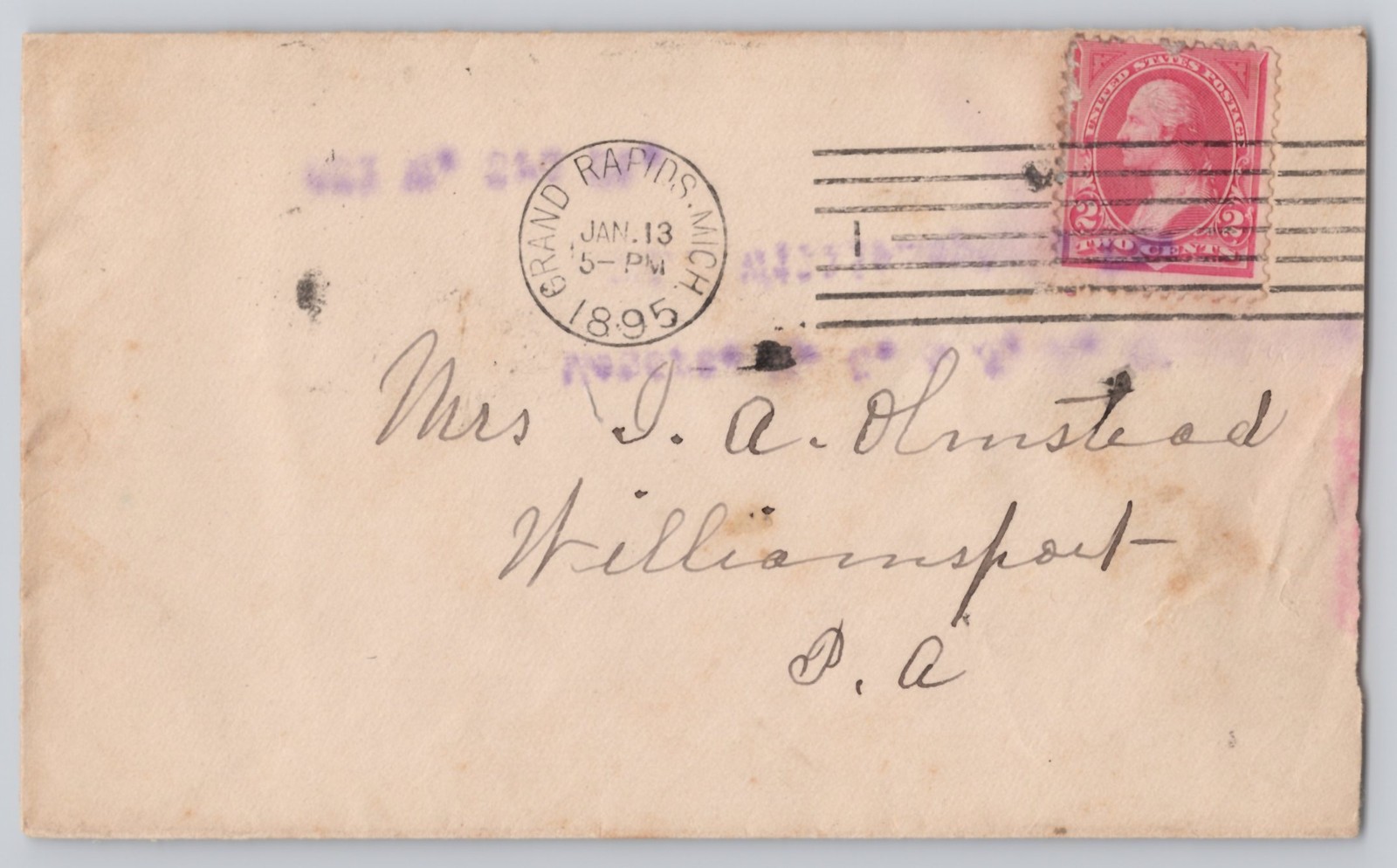 Grand Rapids, Michigan, 2c Washington Stamp Envelope with Circular Cancel 1895