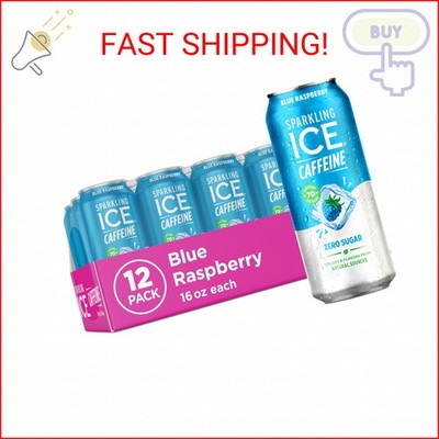 Sparkling Ice Caffeine Blue Raspberry Sparkling Water with Caffeine, Zero Sugar,