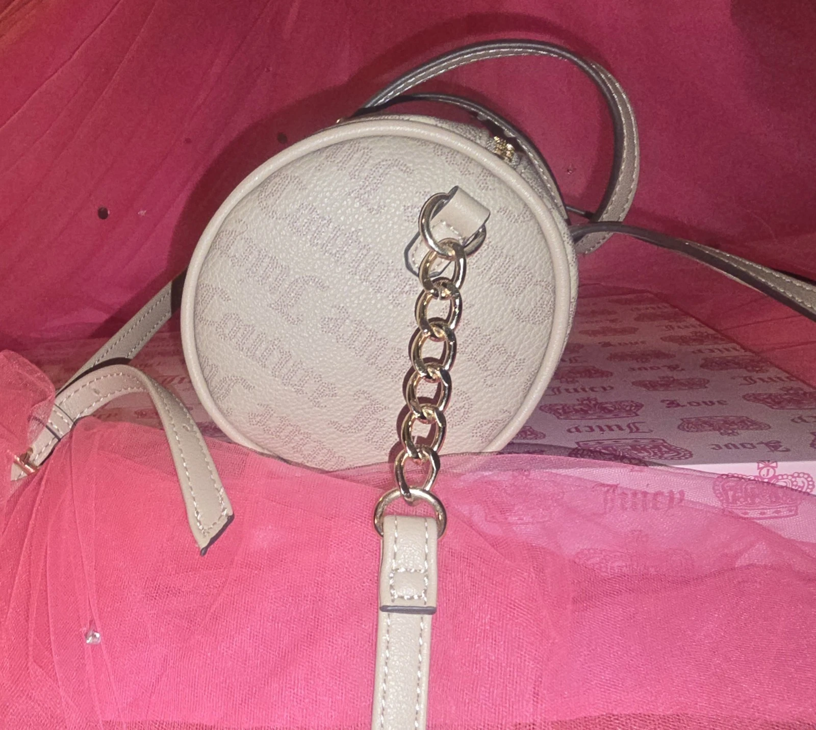 Borsa Juicy Couture Rosie Mini Barrel borsa a tracolla borsa a mano caffè nuova con etichette marrone chiaro