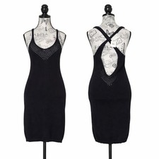 Free People Intimately Dress Knit Slip Mini Crochet Women M Black Open Back Boho