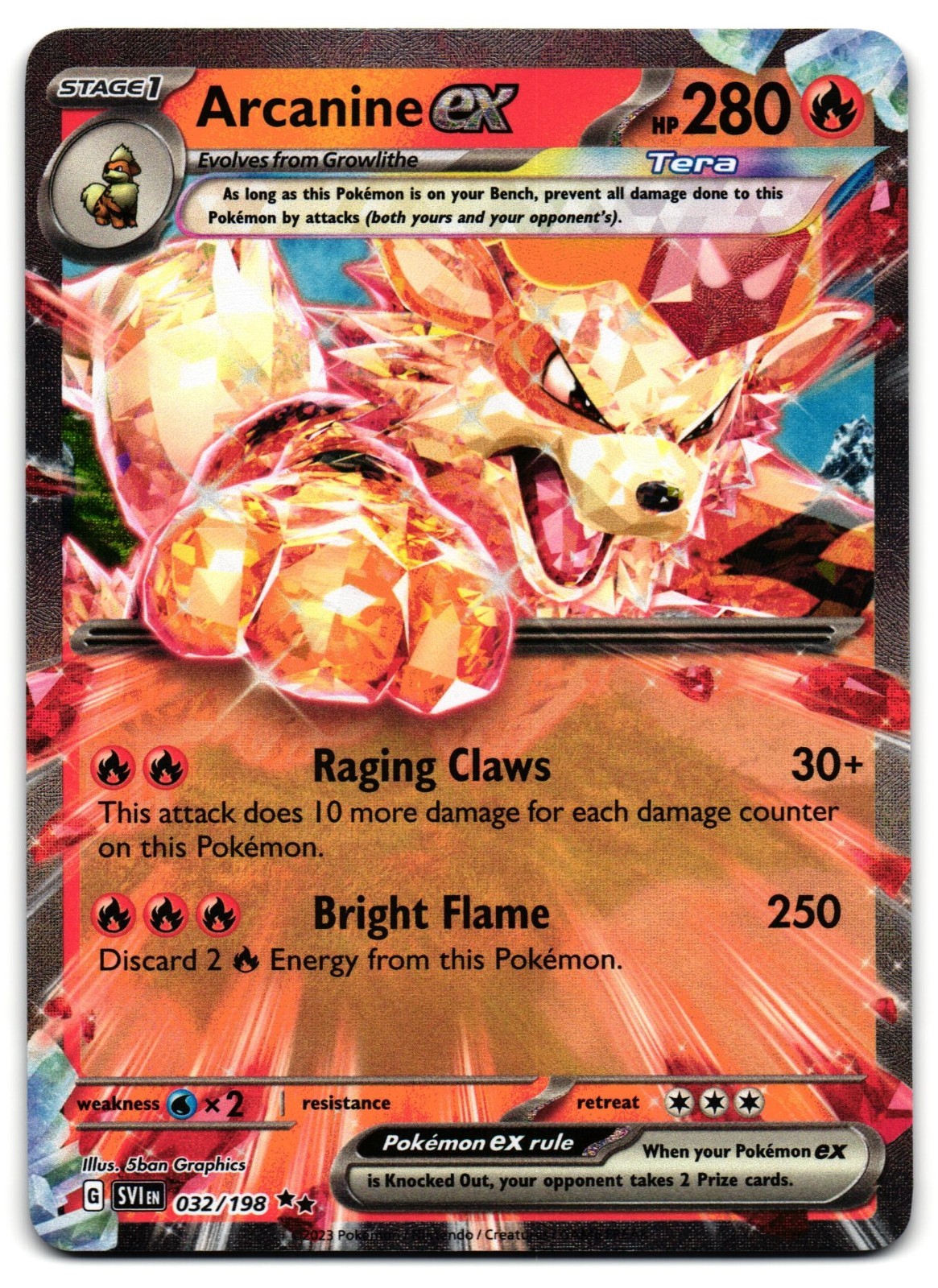 Arcanine ex 032/198 - Scarlet & Violet Double Rare Pokemon TCG - NM Card