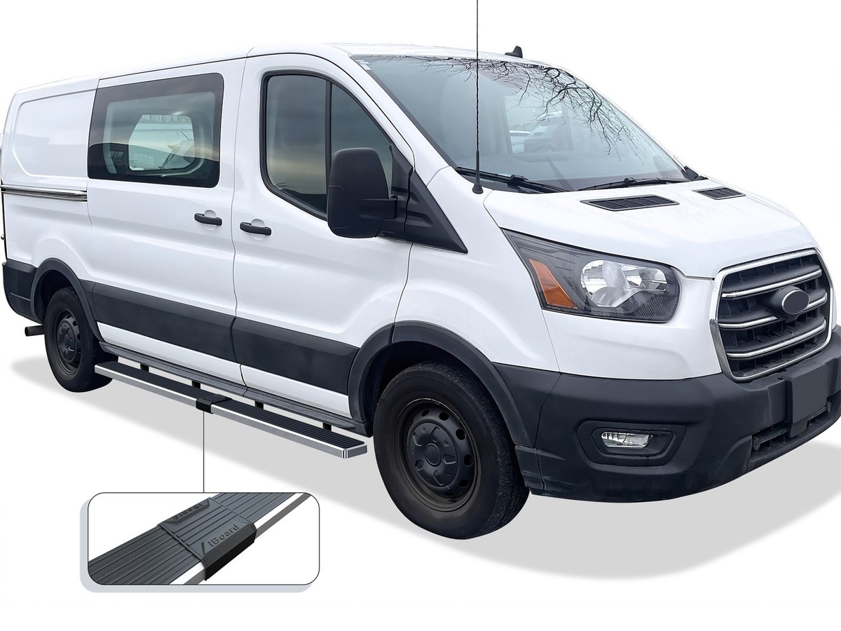 APS Stainless Steel Running Boards For Ford Transit Full Size Van 2015-2025 - Pair With Black Powder Coat
