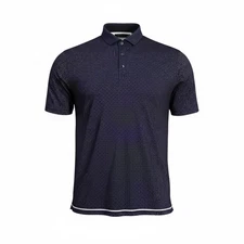 Greyson Mens XL Navy Geometric Print Short Sleeve Golf Polo Shirt Preppy No Logo