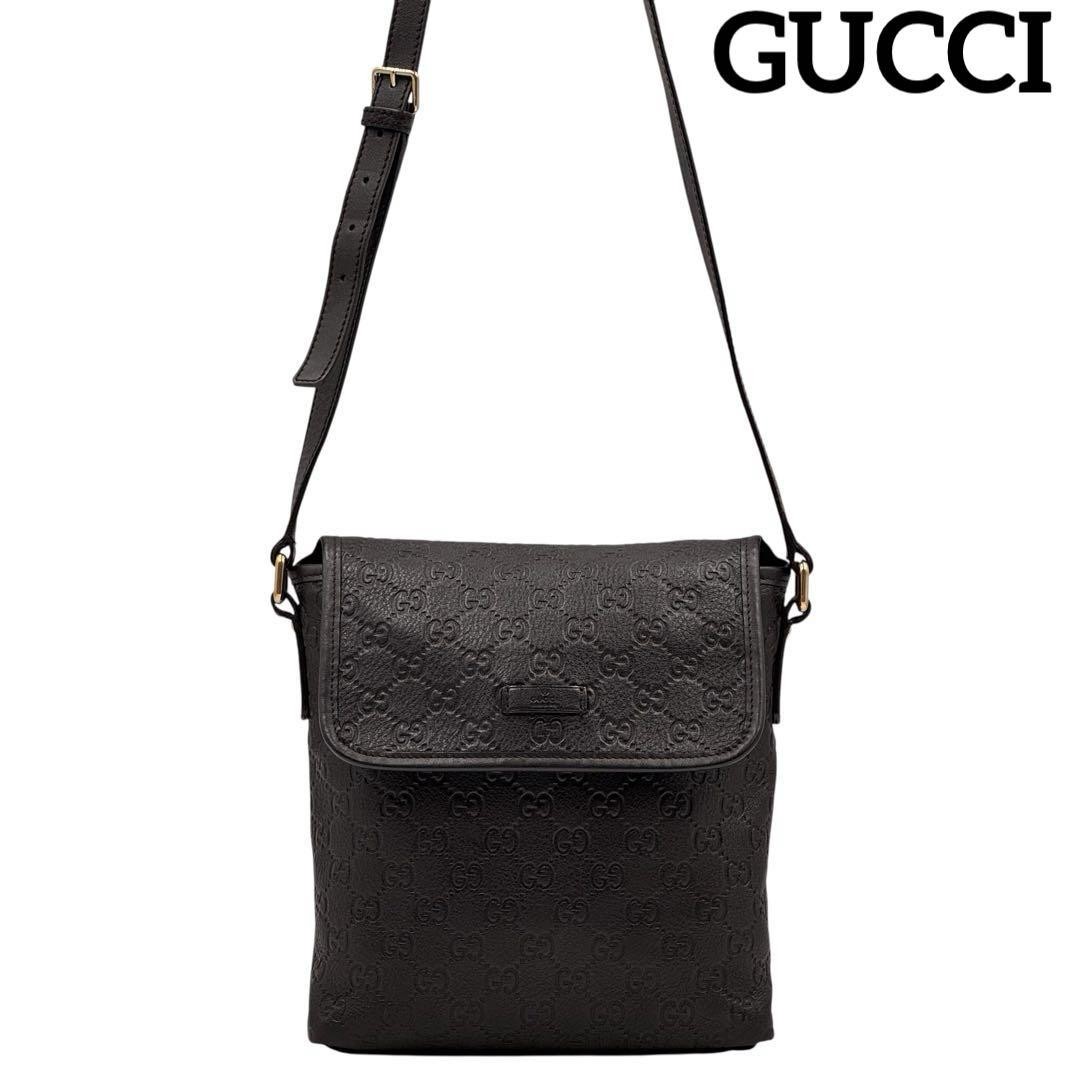 GUCCI Shima GG Leather Shoulder Bag Crossbody Dark Brown Excellent Condition