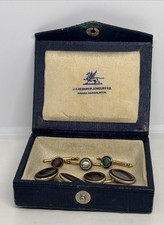 Antique Rolled Gold Filled  MOP Pearl Cufflinks 3 Shirt Studs Set In Box