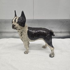Antique CAST IRON BOSTON TERRIER DOOR STOP RARE LEFT FACING DOG, 10"