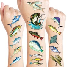 60 PCS Fishing Temporary Tattoos for Kids Small, Multicolor