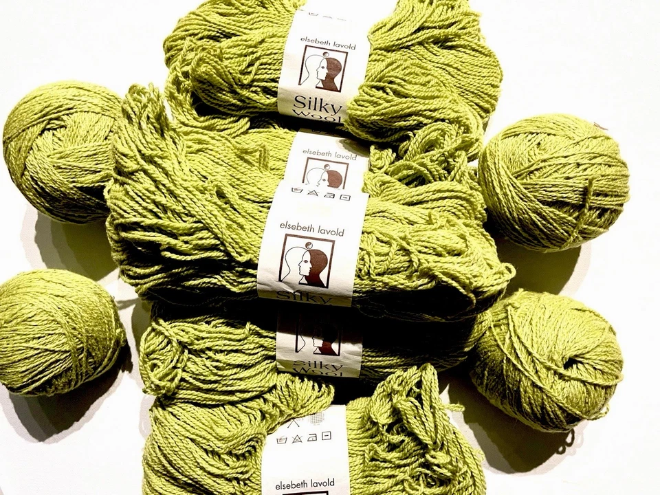 New: 5 Skeins+4  Balls Elsebeth Lavold Silky Wool-Aran- #73 Parrot Green Italy - Image 3 of 3