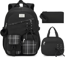 Cute School Backpack for Teen Girls, 3Pcs Kids Bookbag with Lunch Box Pencil Pou