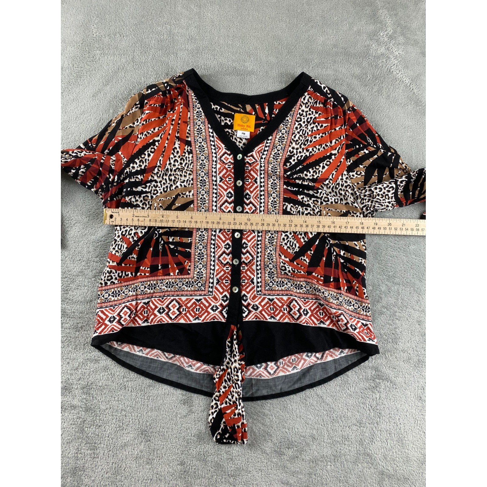 Ruby Rd Petite Boho Print Button Front Tie Front … - image 4