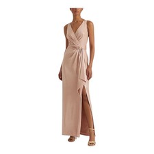 Lauren Ralph Lauren Foiled Jersey Sleeveless Gown Rose Gold 0