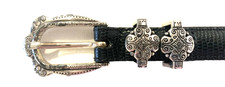 BRIGHTON Belt Black Genuine Leather Silver Metal Decorative Buckle Size Med USA