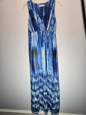 Calvin Klein Blue Tie Dye Size 4 Sleeveless Lined Chiffon Maxi Dress Beach Cruis