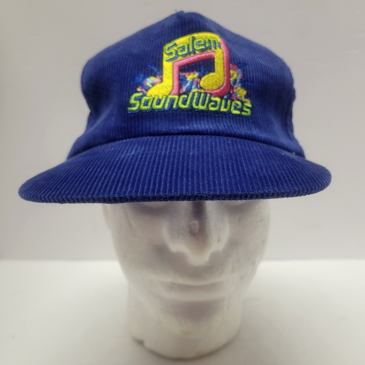 Vintage Salem Soundwaves Blue Corduroy Snapback Trucker Hat 80s