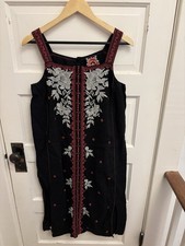 Johnny Was Women’s Black Linen Embroidered Flower Sleeveless Midi Dress Size M