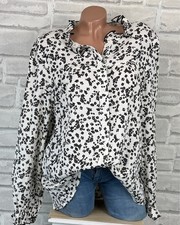 Italy Musselin Bluse Hemd Tunika Shirt Langarmbluse Print 42 44 46 Weiß C519
