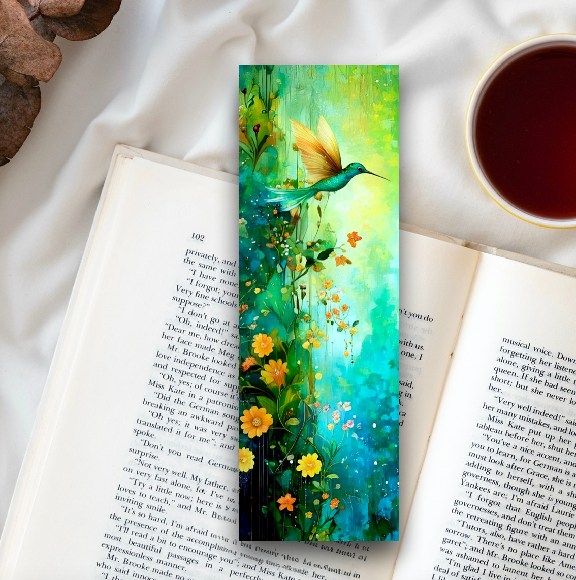 Hummingbird Bookmark - Colorful Teal Laminated Bird Book Reader Gift, 6x2