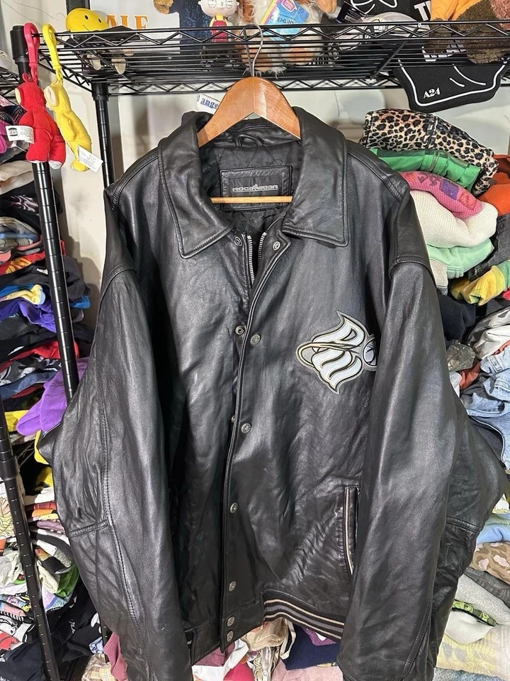 Rare Vintage ROCAWEAR NY 1999 Credit Card edition Leather Jacket 2000s Grey 5XL - Image 3 of 4