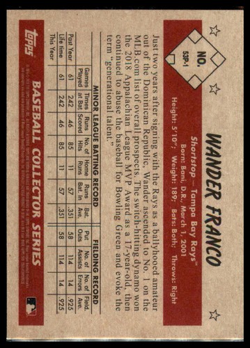 Wander Franco 2019 Bowman Heritage #53P-1 Prospects - Picture 2 of 2
