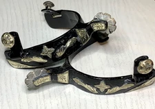 Professional's Choice Western Cowboy Spurs PCSP-504 Engraved Silver Black Steel