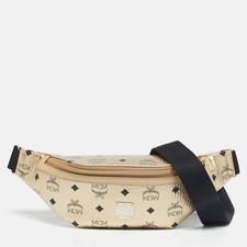 MCM Gold Visetos Coated Canvas Belt Bag