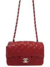 CHANEL Matelasse Mini Classic Handbag A69900 Caviar Skin Red Chain Shoulder Bag