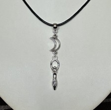 Earth Mother Moon Goddess Charm Amulet Black Cord Necklace -