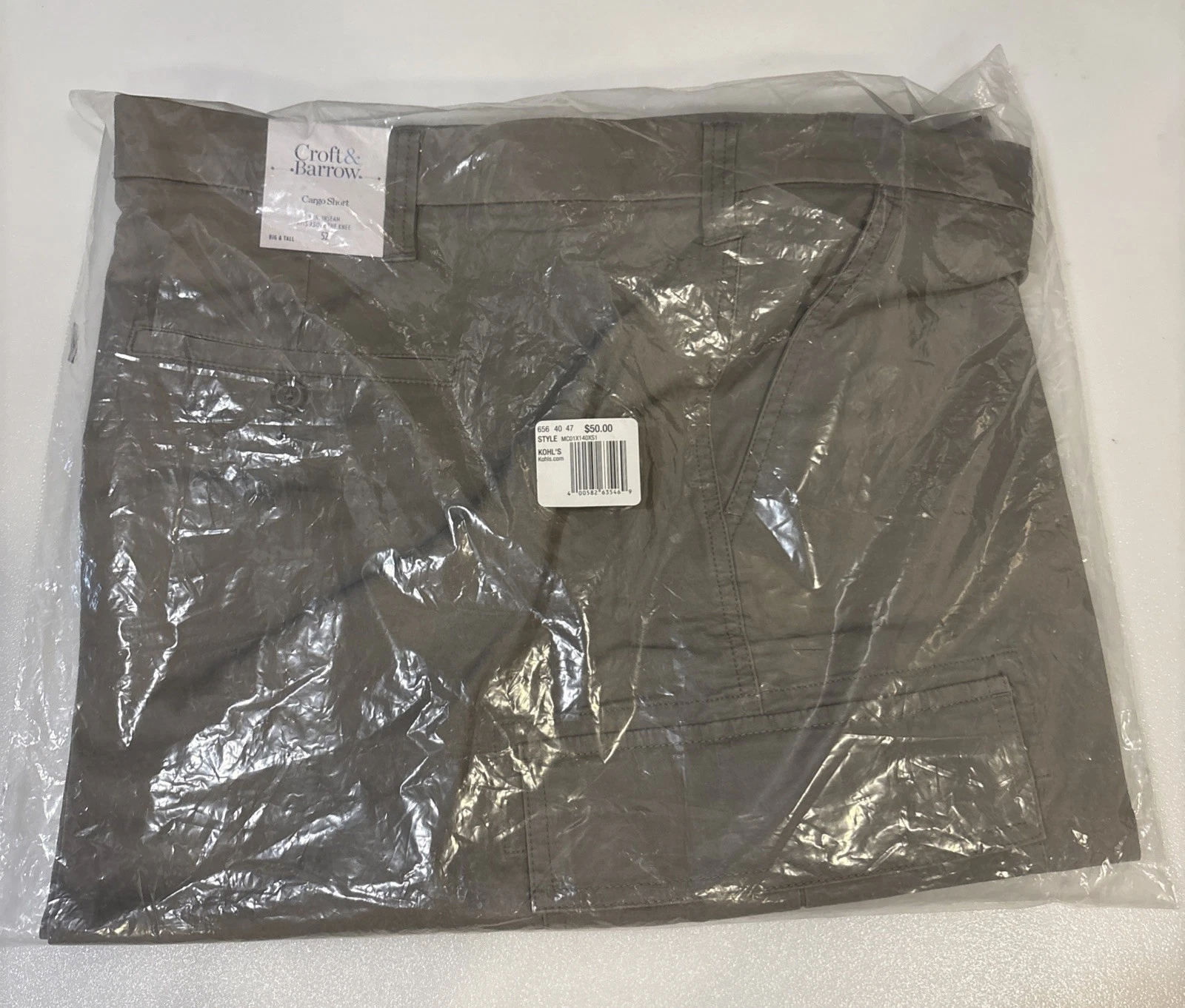 Croft & Barrow Cargo Shorts 52 Stretch Karl Khaki Classic 9" Inseam Pocket NIP