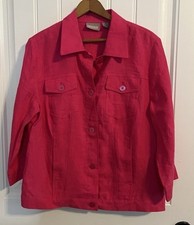 5951. Chico's Women's Hot Pink 100 Linen 3/4 Sleeve Lightweight Jacket. Size 2
