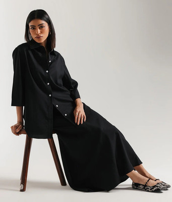 ethnc Women's Black Solid A-Line Long Maxi Skirt Set, Regular Size M