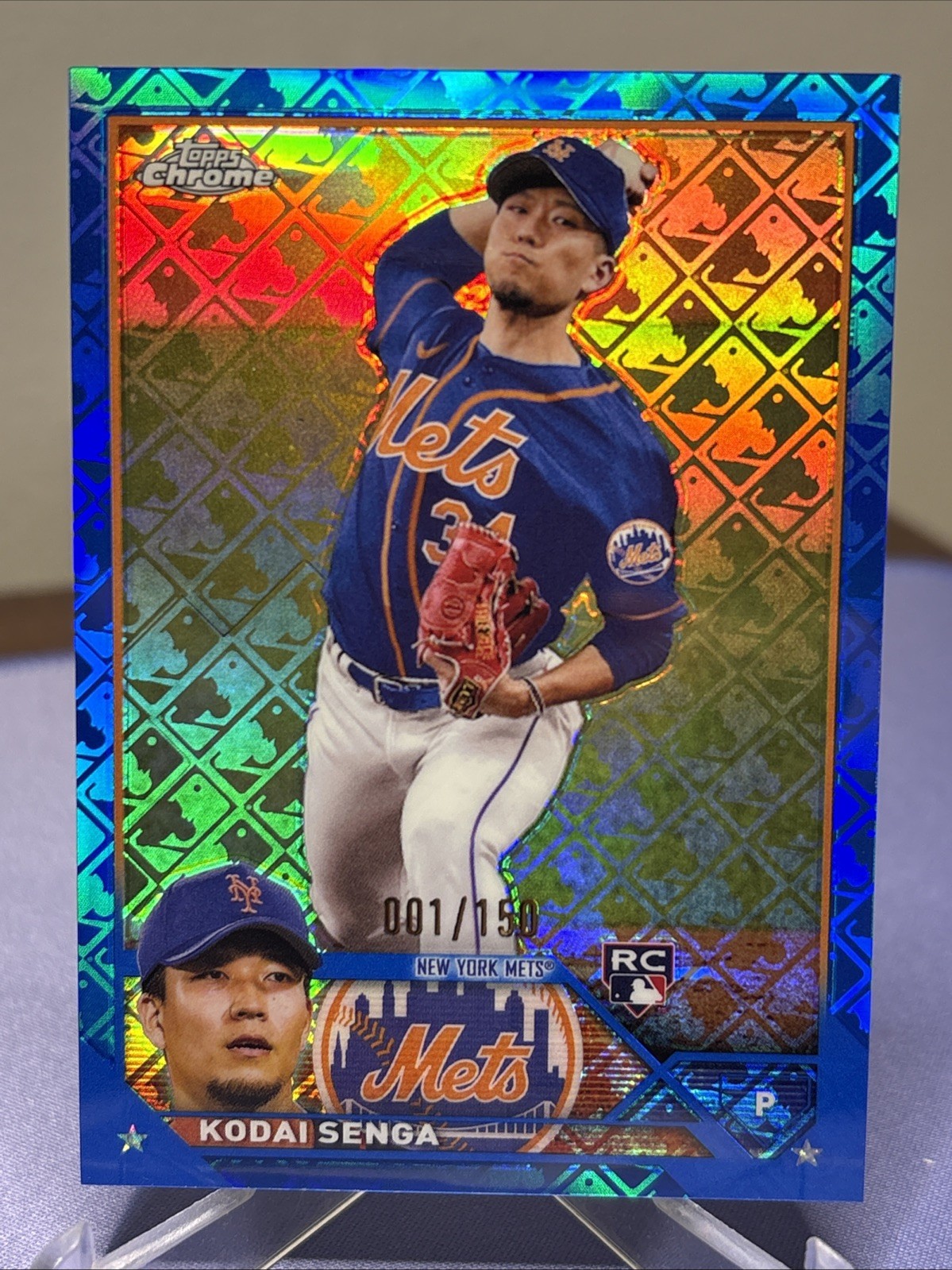 Kodai Senga 2023 Topps Chrome Logofractor Edition #217 Blue Refractor 1/150 (RC)