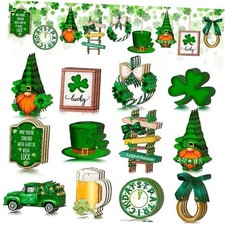 12Pcs St. Patrick's Day Wooden Ornaments Irish Shamrock Hanging Classic-9