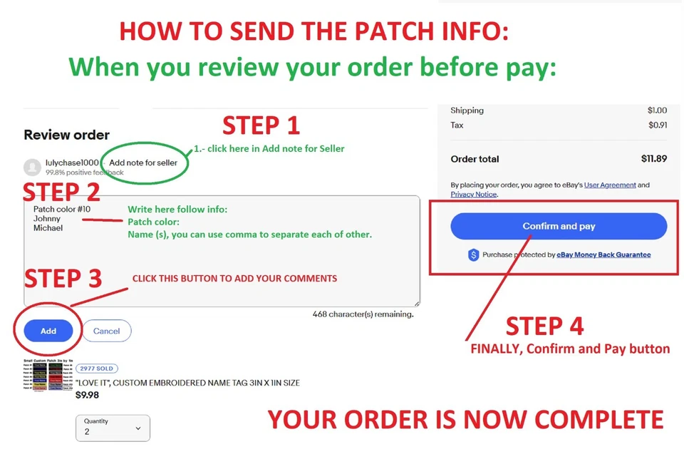 "LOVE IT", 3-PACK CUSTOM EMBROIDERED NAME TAG 3X1, FREE SHIP - Image 3 of 3