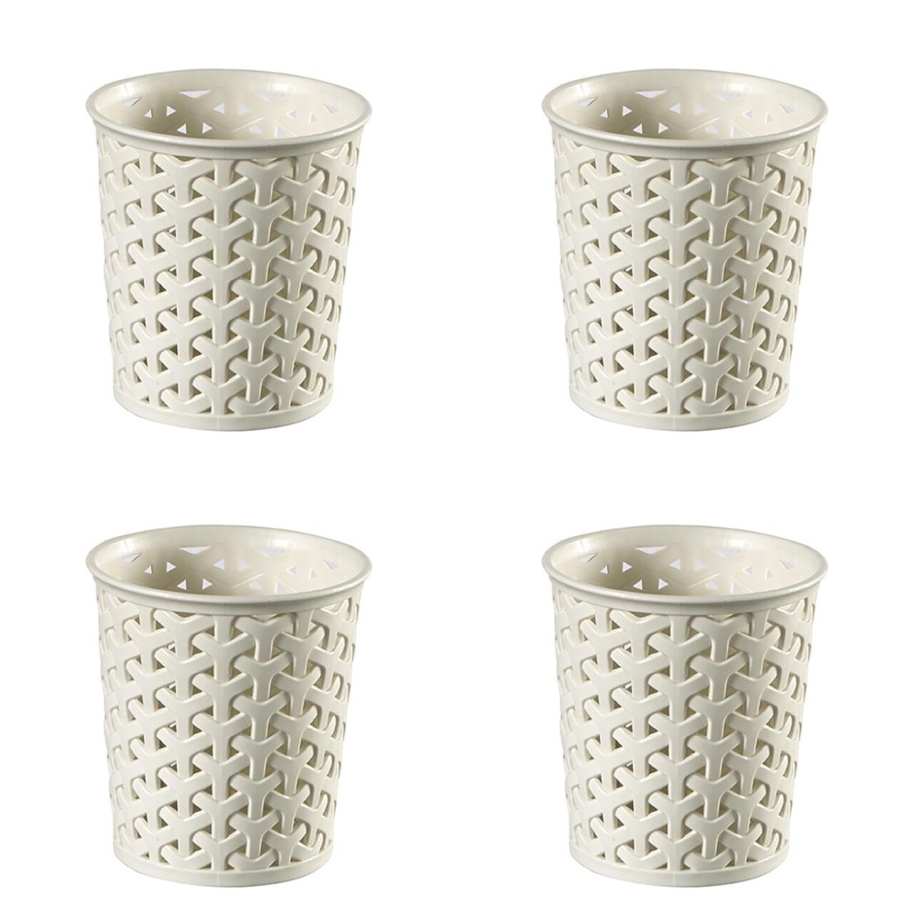 4x Curver Nestable Rattan Round Storage Desk Pen Stationary Organiser - Cream