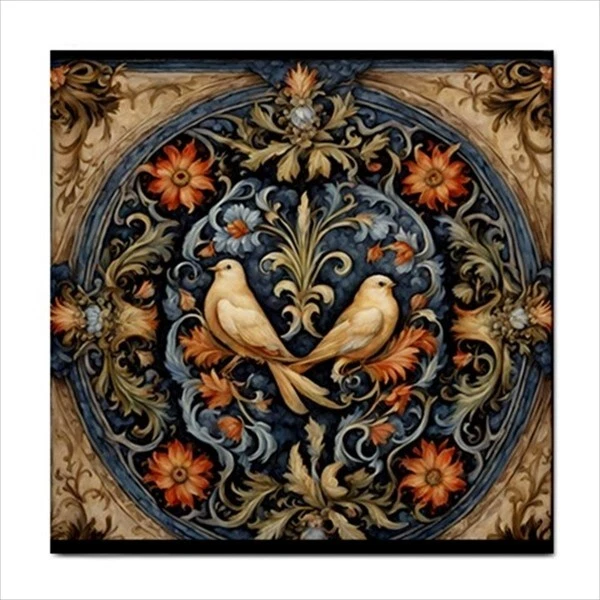 Juego de 4 azulejos de cerámica estilo renacentista para pájaros y flores Foto 4 de 4