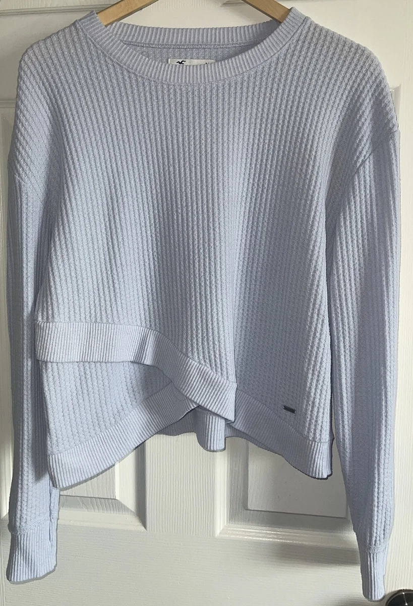 HOLLISTER Top Waffle Knit Cross Front Long sleeves Soft Cozy Light BLUE Medium