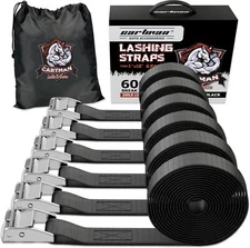 Cartman 1" x 12' Lashing Straps Up to 600lbs, 6pk in Carry Bag, Black