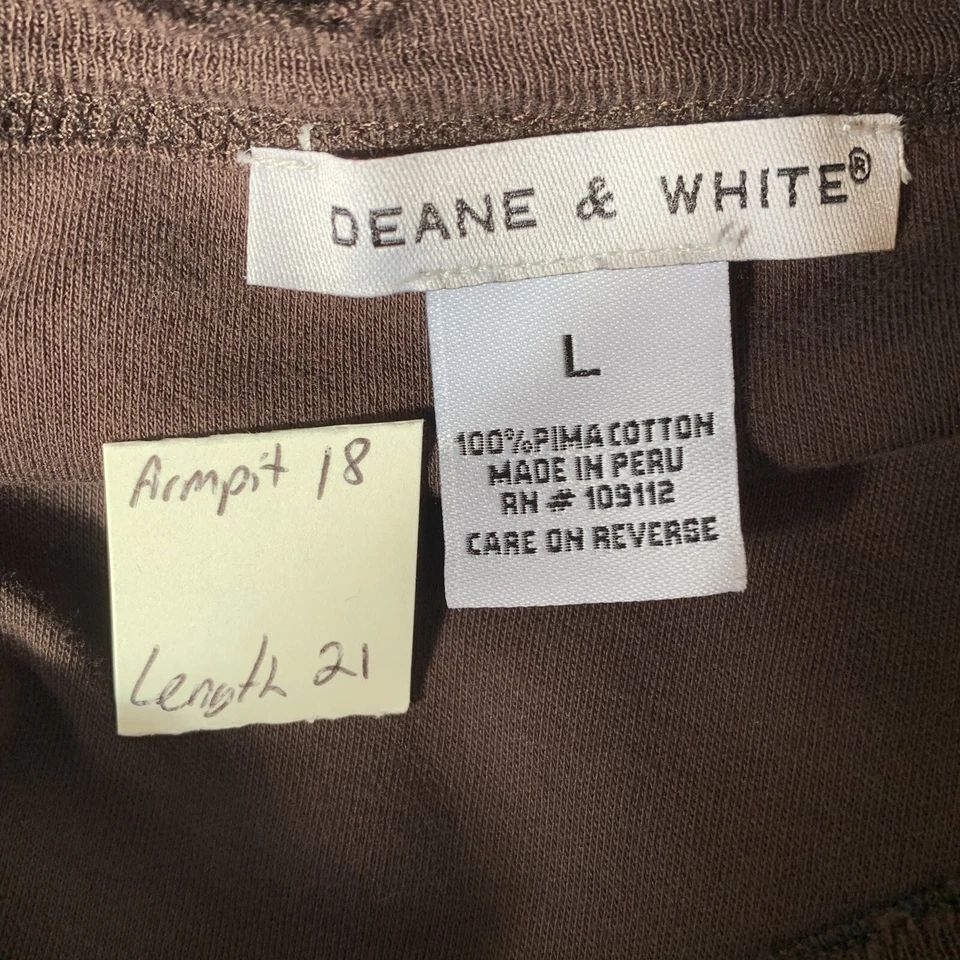 Top de mujer Deane & White talla L marrón LS algodón pima dobladillo crudo minimalista informal Foto 2 de 4