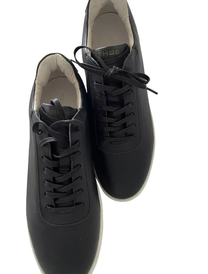 REHAB Men’s Shoes Black Leather UK Size 42 US 9-9.5 Tie Nwob Sneaker Casual New