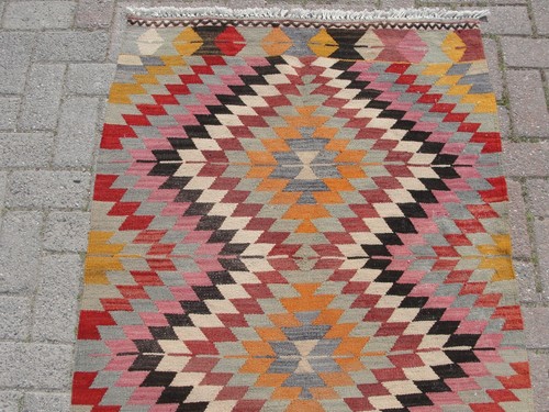 3x5 Turkish Orange Large Kilim Rug – Handmade wool kilim Rugs for Living room - Picture 3 of 10