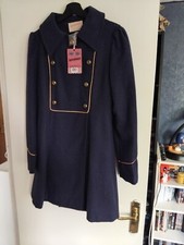 Banned Apparel Vintage Inspired Ladies Coat Size Xl Navy Wool Mix Military Style