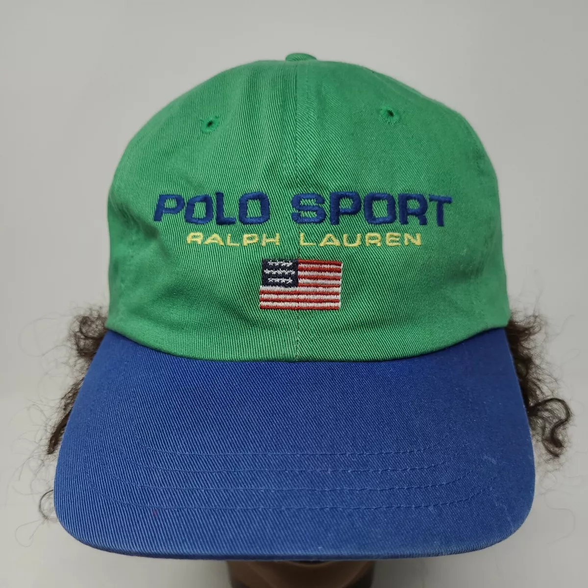 Vintage 90s 2 tone Polo Sport hat Ralph Lauren RARE Green & blue Cap strap