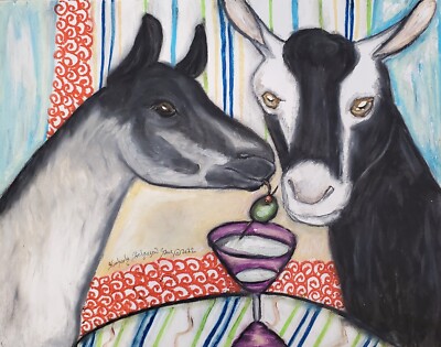 Alpine drinking a Martini Art Print 5x7 Dairy Goat Collectible Vintage Style