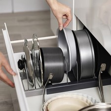 1pc expandable pan and flat bottomed pan, lid and dish storage rack