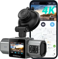 COOAU 4K Dual Dash Cam Build-in GPS WiFi,Front and Inside Dash Camera for Car