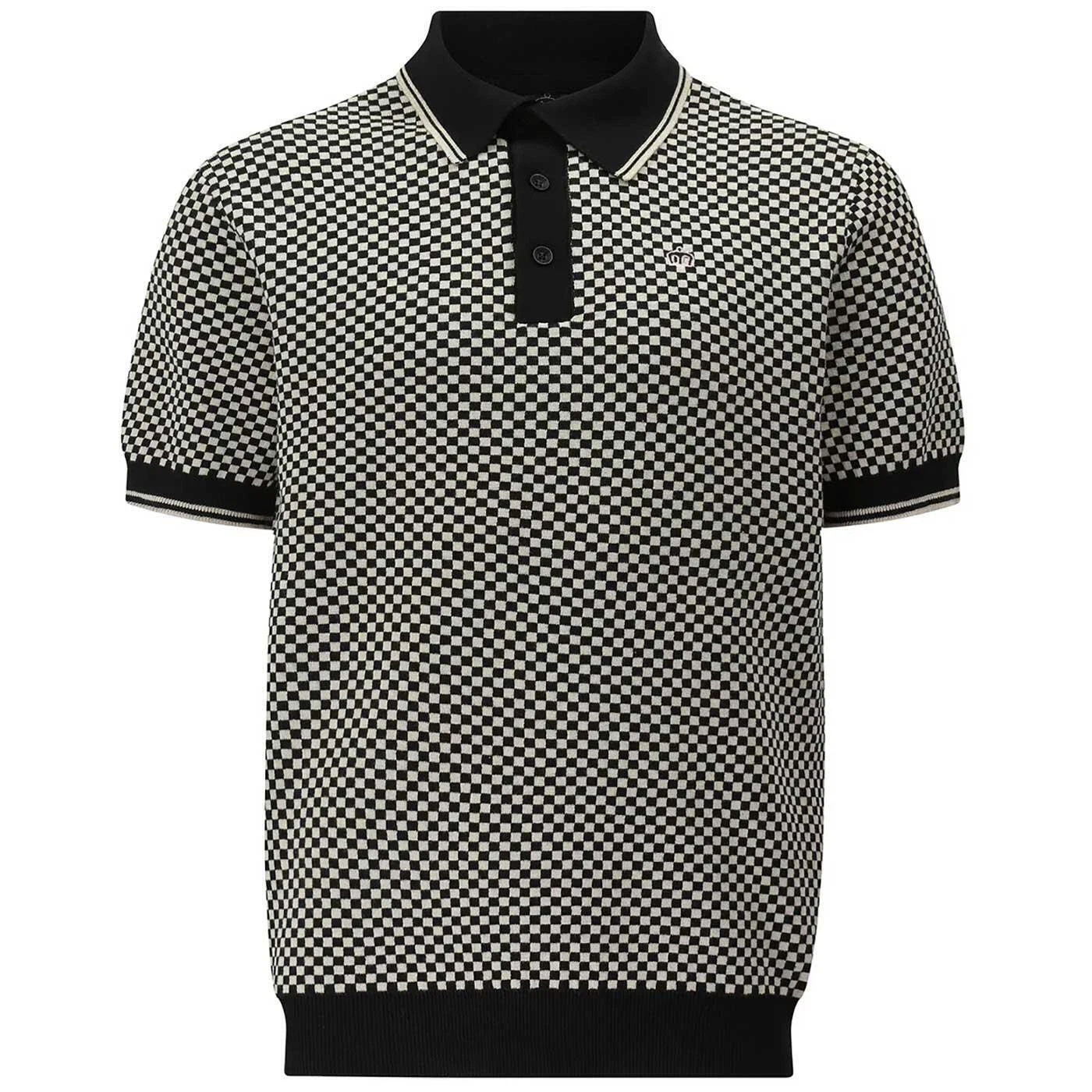 Mens Merc London Retro Formal Fine Check Knitted Polo Shirt Waldo - Black
Opens in a new window or t