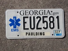 Georgia Emergency Medical Servies License Plate GA Service EMS Paramedic EU2581