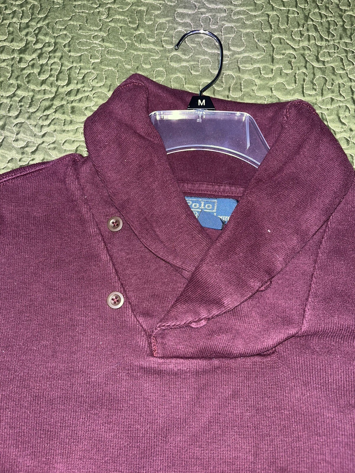 Polo Ralph Lauren Felpa Maglione Xl Marrone Blu Pony Scialle Collo Cappuccio